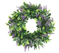 Couronne d'eucalyptus, Couronne de Lavande pour Porte d'entrée, Fleur Artificielle 14 '' couronnes Vertes de l'eucalyptus avec Lavande à Ressort décoratif pour Le Porche la fenêtre, Printemps