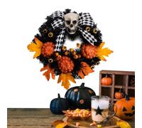 Couronne d'Halloween avec lumière LED effrayante en forme de crâne d'os | Couronne de fleurs d'Halloween pour porte de cheminée, portail, terrasse, accessoires photo, mur, escalier, cheminée