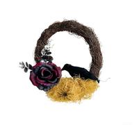 Couronne d'Halloween hibou et corbeau pour décoration de porte saisonnière et fêtes d'automne, conçue avec des matériaux et des éléments floraux enveloppés à la main