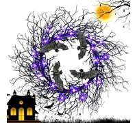 Couronne d'Halloween pour porte d'entrée, couronne de brindilles artificielles noires - Décoration d'intérieur et d'extérieur pour clôture, porte d'entrée, jardin, cour, ferme, arbre, mur, terrasse