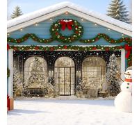 Couronne d'hiver pour porte de garage, scène enneigée bleue, grandes décorations de porte de garage, Noël, intérieur et extérieur, décoration de fond de fête de vacances, 397 x 180 cm
