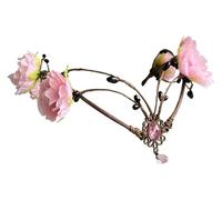 Couronne Diadème/serre-tête à oreilles d'elfe orné de fleurs roses for un mariage champêtre. Style forêt.