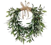 Couronne d'olivier Artificielle avec nœud en Toile de Jute de Ferme, Guirlande Branches d'olivier Vertes 20 Pouces pour décoration Porte 'entrée Noël, Mur intérieur et décorations vac