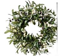 Couronne d'olivier artificielle de 48 cm - Grande décoration de porte de ferme - Verdure à suspendre avec baies d'abricot pour maison, jardin, cour intérieure