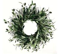Couronne d'olivier de Noël avec baies 60 cm pour entrée d'entrée (50 cm) | Feuillage vert naturel, construction en plastique, 50 cm de diamètre, utilisation intérieure et extérieure