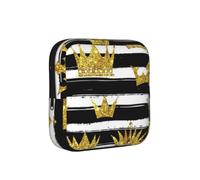 Couronne dorée à Paillettes avec Rayures Noires et Blanches, Pochettes de Rangement pour Serviettes hygiéniques, Pochettes menstruelles pour Femmes et Adolescentes