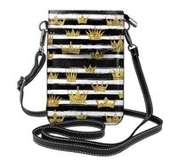 Couronne dorée à paillettes avec rayures noires et blanches,Pochettes pour téléphone portable pour femmes, petits sacs bandoulière - Portefeuille en cuir PU avec emplacements pour cartes de crédit