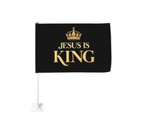 Couronne dorée « Jésus est roi » avec clip de fenêtre pour drapeau religieux de voiture, décoration de protection solaire, bannière double face 30 x 45 cm pour camion