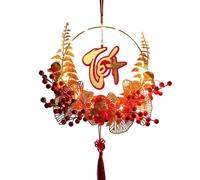 Couronne du Nouvel An lunaire - Couronne décorative de porte du Nouvel An chinois, décoration moderne | Couronne de porte d'entrée lumineuse pour la maison, couronne rouge et dorée pour la maison
