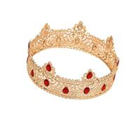 Couronne Du Roi Royal For Hommes, Couronnes Et Diadèmes De Prince En Métal, Chapeaux De Fête D'anniversaire Ronds, Accessoires De Costumes Médiévaux Délicat Confortable(Red)