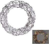 Couronne en rotin avec décoration de neige - env. Ø 40 cm - illuminée 20 LED avec minuterie