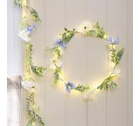 Couronne et Guirlande pré-éclairées Fleurs Bleues et Blanches