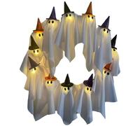 Couronne fantôme, lumière fantôme à LED effrayante 14x16 Pouces avec Chapeau de sorcière Suspendu la Couronne d'halloween alimentée par Batterie pour Mur, fenêtre, Porte 25 guirlandes Lumineuses Hal