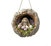 Couronne festive de printemps avec lapin de Pâques en bois pour accrocher une porte, un mur et une fenêtre (GJ831-010)