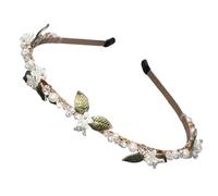 Couronne Fleur Cheveux Bandeau à fleurs en perles de Style forêt for femmes, pince à cheveux douce, feuille verte célèbre sur Internet, couvre-chef polyvalent 2 pièces