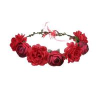 Couronne fleur Cheveux Bandeau Floral de mariage for femmes, couronne de fleurs, guirlande de fête de mariée, couronne de princesse, coiffure for filles, accessoires de cheveux à la mode(Red)
