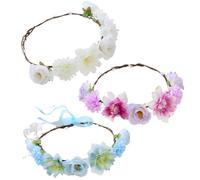 Couronne Fleur Cheveux Boheme 3pcs Couronne De Fleurs Mariage Couronne Floral Bandeau Réglable avec Ruban Couronne De Cheveux Guirlande Bohême Headbands Floral Serre-têtes pour Mariage, Fête