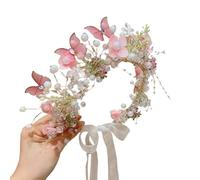 Couronne fleur Cheveux Rose papillon perle fleur bandeau fow filles enfant couronne cheveux cerceau bandeaux vacances fête cheveux accessoires cadeau(A pink)
