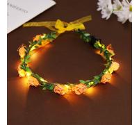 Couronne Fleur Cheveux, Serre Tete Lumineux, Bandeau Fleurs Cheveux Femme, Accessoire Cheveux Mariage, Couronne de Fleurs Lumineuse LED pour Mariage, Evjf, Anniversaire, Fête Plage, Communion (Orange)
