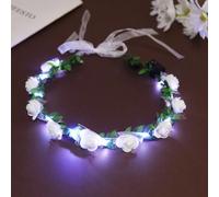 Couronne Fleur Cheveux, Serre Tete Lumineux, Bandeau Fleurs Cheveux Femme, Accessoire Cheveux Mariage, Couronne de Fleurs Lumineuse LED pour Mariage, Evjf, Anniversaire, Fête Plage, Communion (Blanc)