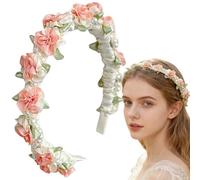 Couronne Fleur, Diadème à Jasmin Rose avec Perles, Serre-Tête Mariage, Diadème à Fleurs, Accessoire à Cheveux pour Filles, pour Dames et Filles, pour Mariages, Réunions, Fêtes, Carnaval (Rose)