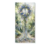 Couronne florale décorative pour porte d'entrée, élégante fleurs bleues et vertes, décoration de porte d'entrée, fournitures de vacances de printemps 91,4 x 183 cm