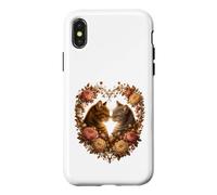 Couronne Florale en Forme de cœur avec Deux Chats Amoureux Coque pour iPhone X/XS