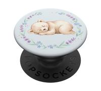 Couronne Florale en Forme d'ours endormi - Aquarelle - Animal de la forêt Mignon PopSockets PopGrip Adhésif