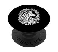 Couronne Florale Loup pour Amoureux de la Nature PopSockets PopGrip Adhésif