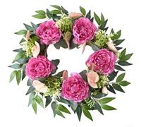Couronne florale rouge de 55 cm pour décoration murale de mariage ou maison | Détails complexes fabriqués à la main, forme naturelle préservée, tissu de soie, options rouge violet clair