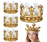 couronne gonflable anniversaire adulte enfant - lot de 4 - 22 cm diamètre - PVC léger - doré - fête, soirée, déguisement, événement festif