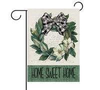 Couronne « Home Sweet Home » À Fleurs Vintage Et Nœud À Carreaux Buffalo Bannière Décoratif Drapeau Résistant Aux Intempéries Garden Flag Pour Extérieur Bar Maison 30X45Cm