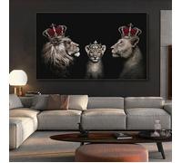 Couronne Lions Affiche Abstrait Noir Blanc Famille de Lions Toile Tableau Art Peintures Decoration Murale Sans Cadre 60X90CM