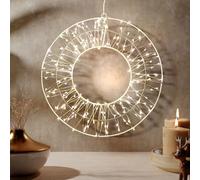 Couronne lumineuse décorative à suspendre - 200 mini LED - IP44 - Blanc chaud - Minuteur - Diamètre : 30 x 6 cm