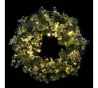Couronne Lumineuse Décorative en Plastique Feuilles D’Eucalyptus Vert | Alimentation 3 Piles Aa, Effet Lumineux D’ambiance, Décoration de Porte et Entrée, Usage Banquet
