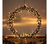 Couronne lumineuse noire pour l'extérieur - 120 boules LED avec minuterie et variateur - 35 cm - Couronne décorative en métal blanc chaud pour l'extérieur avec prise - Couronne en métal - Couronne de