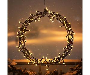 Couronne lumineuse noire pour l'extérieur - 120 boules LED avec minuterie et variateur - 35 cm - Couronne décorative en métal blanc chaud pour l'extérieur avec prise - Couronne en métal - Couronne de