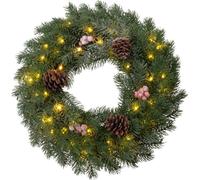 Couronne MagicHome Vianoce, naturelle, enneigée, 48x LED, IP20, 2xAA, 40 cm