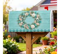 Couronne magnétique pour boîte aux lettres, étoile de mer rustique, coquillage, décoration d'été turquoise, décoration de boîte aux lettres pour la maison et le jardin, 53,3 x 64,9 cm