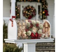 Couronne magnétique pour boîte aux lettres - Motif fleurs festives de Noël - Ruban décoratif pour la maison et le jardin - 53,3 x 64,9 cm - Rouge