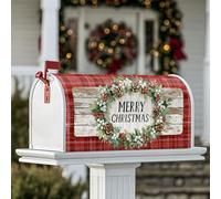 Couronne magnétique pour boîte aux lettres rustique, pommes de pin, houx, Noël, décoration de pelouse, 45,7 x 53,3 cm, rouge