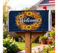 Couronne magnétique pour boîte aux lettres rustique, tournesol, fleur orange, bleu marine, décoration de maison et de jardin, 45,7 x 53,3 cm