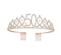 Couronne Mariage 1pc Birthday Crown Number Crown Rhinestone Crown Alloy Crown(Rose Gold 50 Rose Gold is 60 years old)