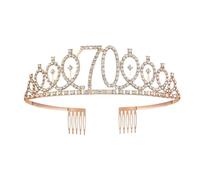Couronne Mariage 1pc Birthday Crown Number Crown Rhinestone Crown Alloy Crown(Rose Gold is 70 years old)