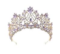 Couronne Mariage Dainty Queen Crown for Women, Crystal Princess Crown with Comb for Women, Bride Royal Headband Wedding Prom Pageant Party Halloween Cosplay(Golden Purple Diamond)