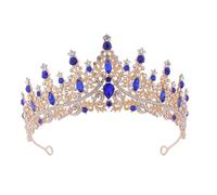 Couronne Mariage Dainty Queen Crown for Women, Crystal Princess Crown with Comb for Women, Bride Royal Headband Wedding Prom Pageant Party Halloween Cosplay(Golden Blue Diamond)