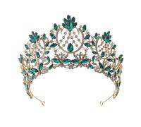 Couronne Mariage Dainty Queen Crown for Women, Crystal Princess Crown with Comb for Women, Bride Royal Headband Wedding Prom Pageant Party Halloween Cosplay(Golden green diamond)