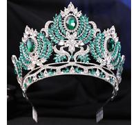 Couronne Mariage Dainty Queen Crown for Women, Crystal Princess Crown with Comb for Women, Bride Royal Headband Wedding Prom Pageant Party Halloween Cosplay(Dark green diamond)