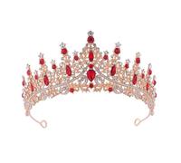 Couronne Mariage Dainty Queen Crown for Women, Crystal Princess Crown with Comb for Women, Bride Royal Headband Wedding Prom Pageant Party Halloween Cosplay(Golden Red Diamond)