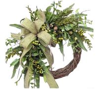 Couronne pastorale rustique pour porte d'entrée, décoration à suspendre en plastique de qualité avec charmant feuillage, guirlande artificielle résistante aux intempéries pour décoration murale de